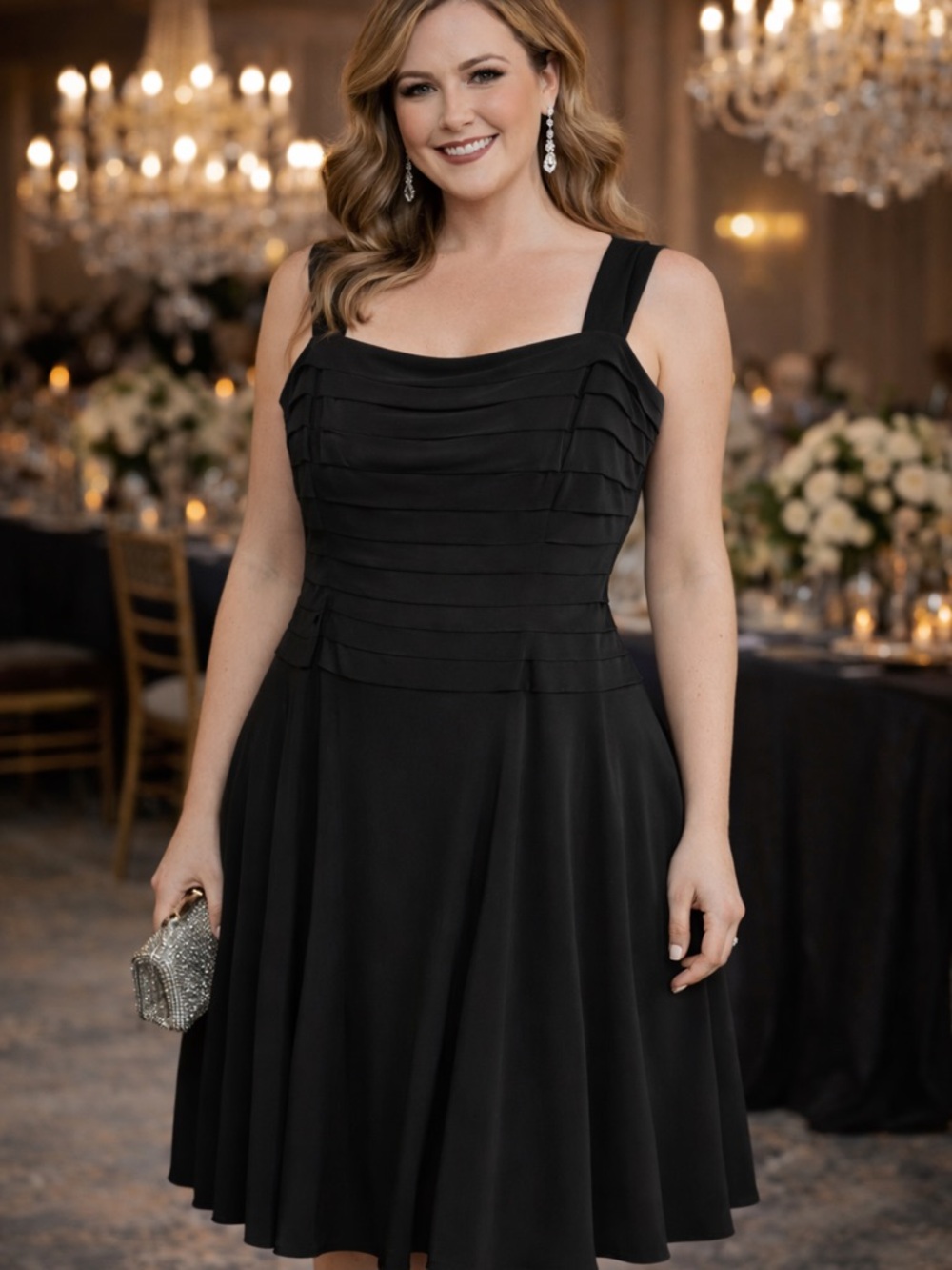 Lauren Ralph Lauren Black Cocktail Dress Elegant Formal Heavy Luxe Fit & Flare